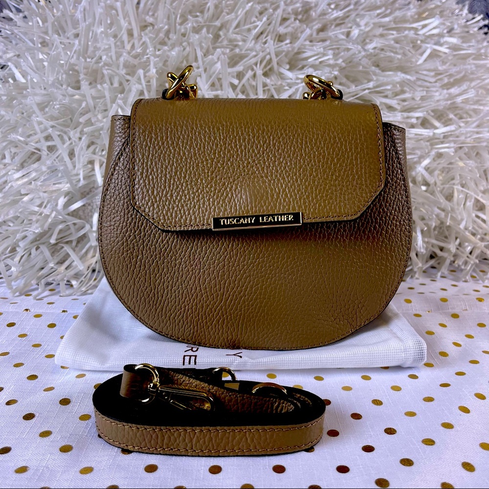 Tuscany Leather of Italy Dove Grey Leather Handbag - Detachable Crossbody Strap